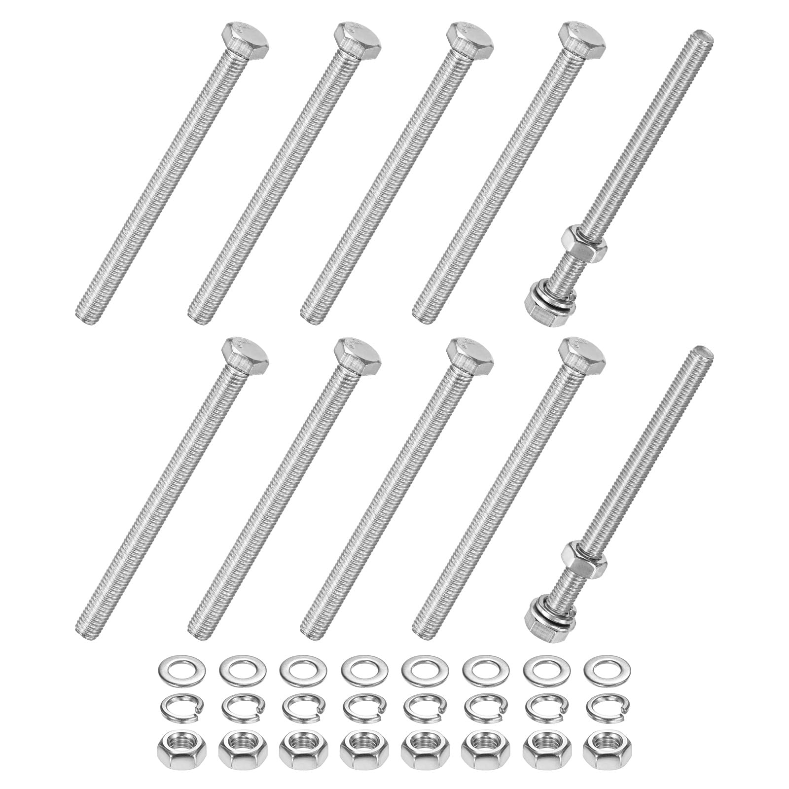 M METERXITY 10-Pack Hex Head Screw Bolt with Nuts Flat & Lock Washers M5x65mm Stainless Steel Bolts and Nuts Kit Fully Threaded Metric Bolt Assortment for Equipment/Machinery
