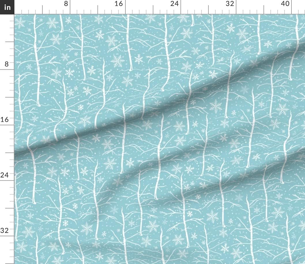 Spoonflower Fabric - Blue White Winter Snow Trees Holiday Snowflake Printed on Petal Signature Cotton Fabric by The Yard - Sewing Quilting Apparel Crafts Decor