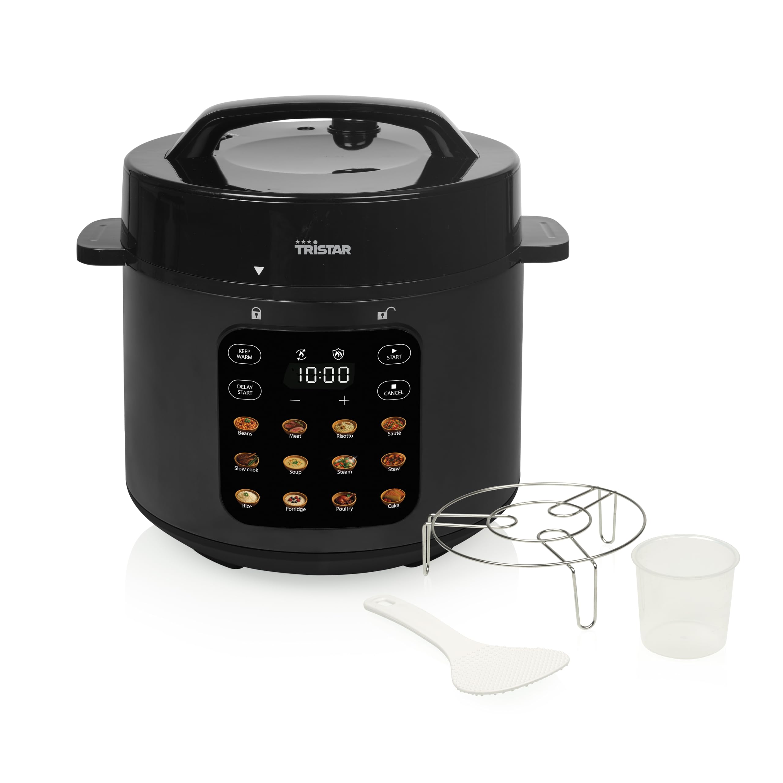 Olla a Presión Eléctrica Tristar, Capacidad de 6 l, Potencia de 1000 W, Funciones de Seguridad Integradas, Cubeta Extraíble, Fácil Limpieza, RK-6160