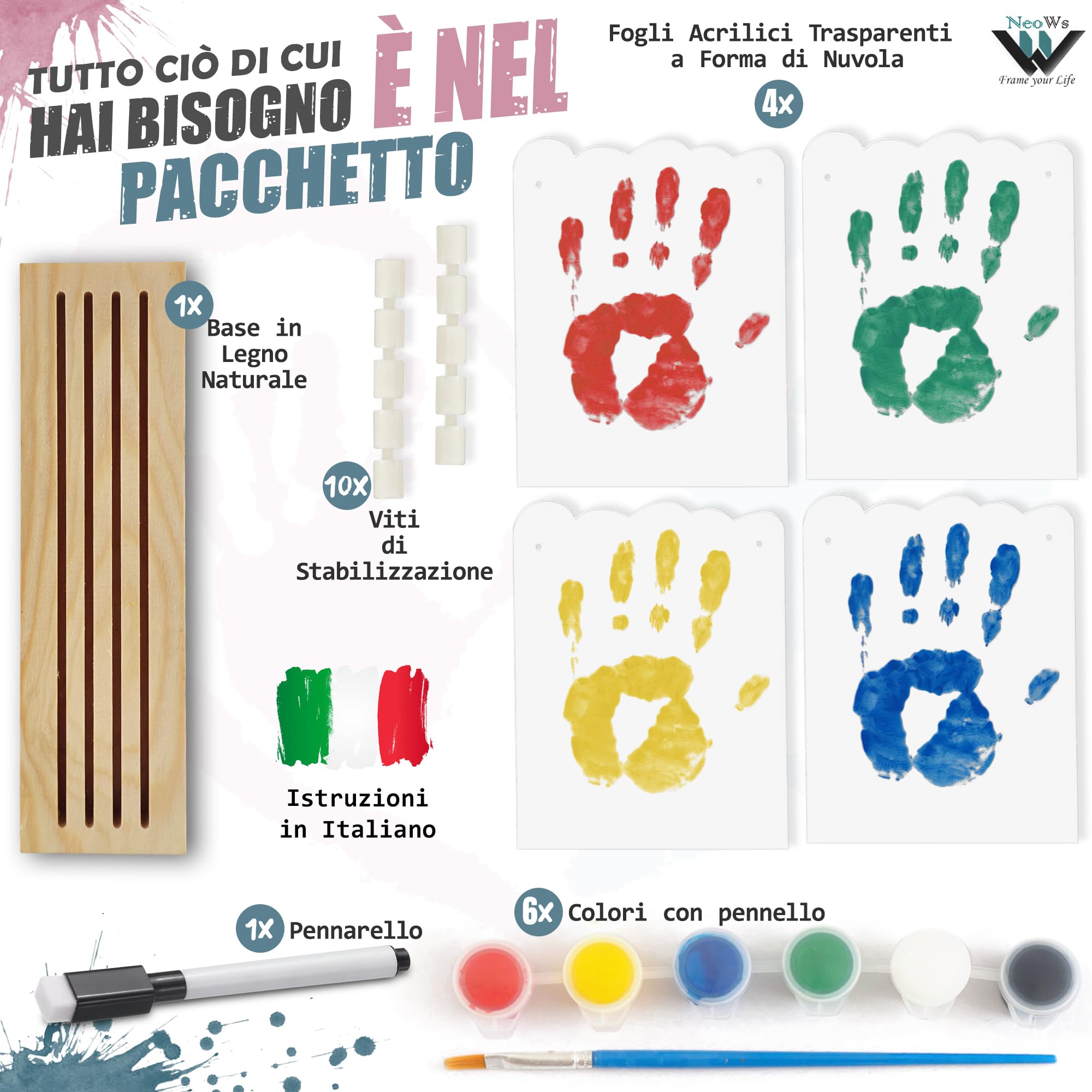 Kit Impronte Mani Famiglia Con Cornice In Legno E Luce LED – Bianco, Fai-da-te, Regalo Ricordi - 4