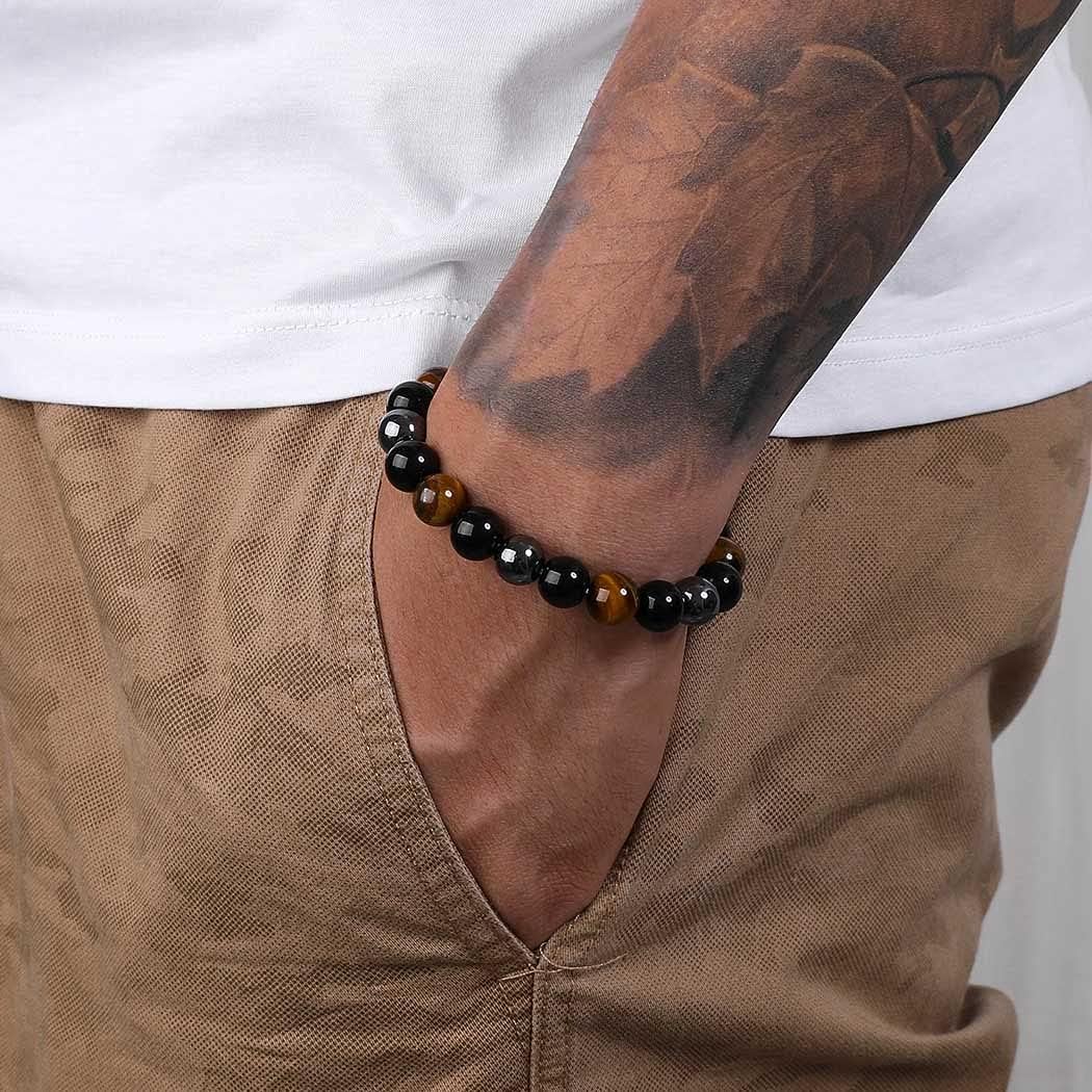 Branets Tiger Eye Bracelet, 10mm Natural Gemstones Beads Elastic Yoga Bracelet, Gift for Men and Women, Brown, 7.5 inches - Image 3
