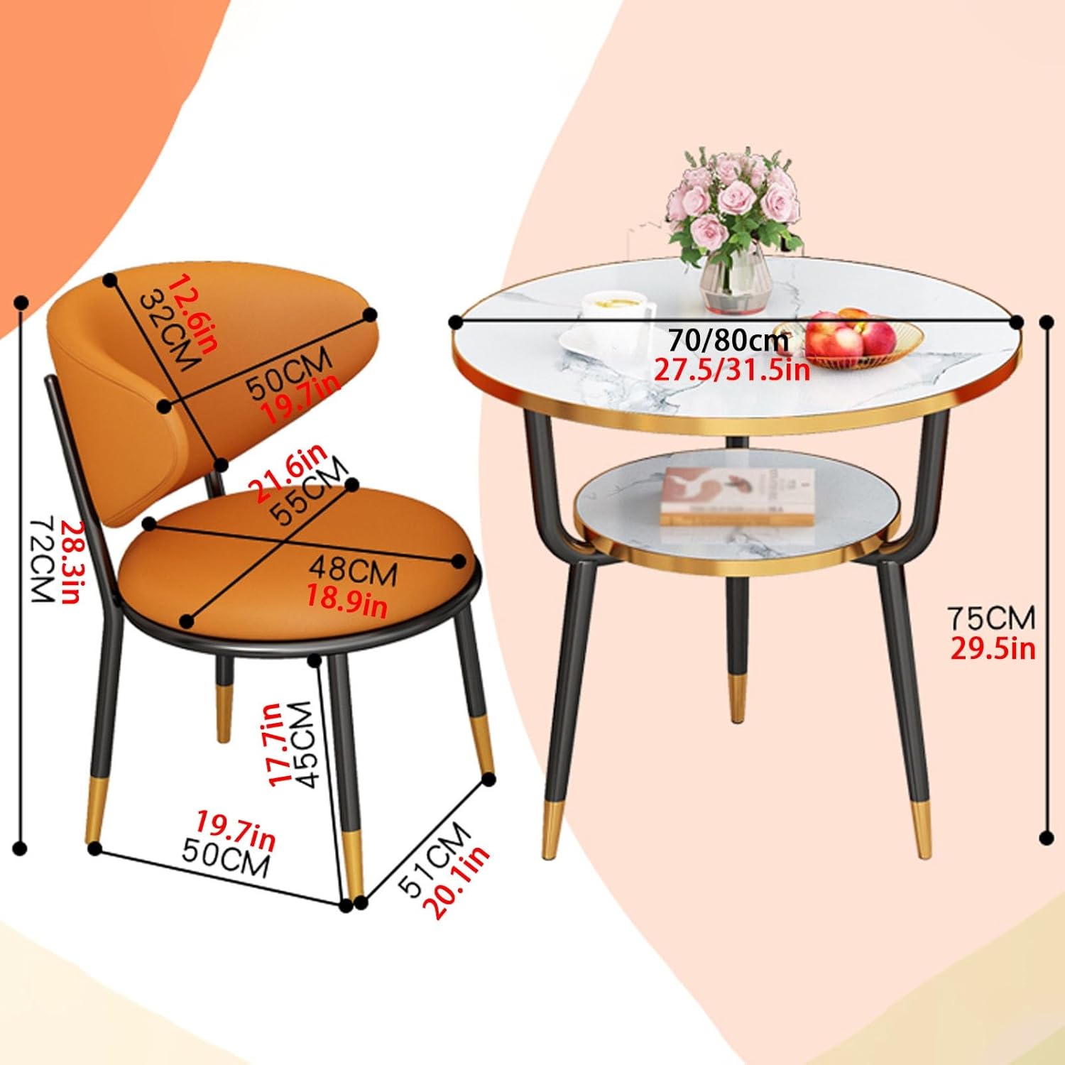 Office Reception Room Club Table and Chair Set - Negotiation Table Business Coffee Lounge Living Room Furniture with PU Leather Chairs (70cm/27.5in)