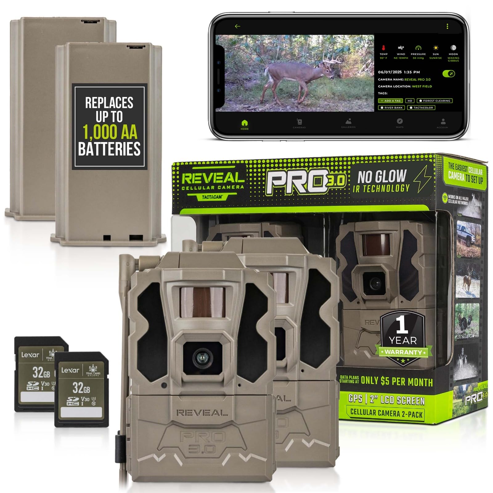 TACTACAM Reveal Pro 3.0 Cellular Trail Camera - Multi-Cellular Network, GPS, No-Glow IR, Wi-Fi Enabled, HD Photos & 1080p Videos, Long Battery Life + 32GB SD Card + Lipo Lithium Battery Pack (2PK)-picture-10