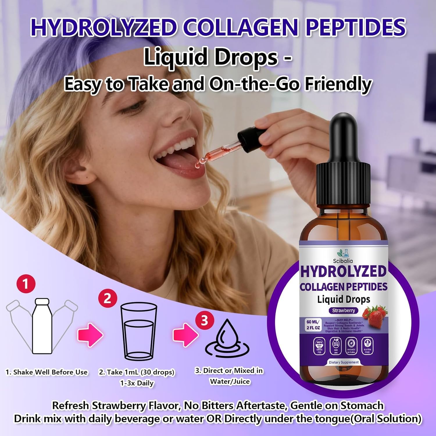 Multi Collagen Peptides Liquid Drop w. Types I II III V X Hyaluronic Acid Vitamin C Biotin for Joint, Skin, Hair & Nail Health, Hydrolyzed Liquid Collagen High Absorption for Women Men Grass Fed — Amazon image 5