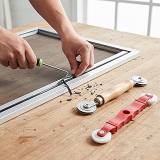 Professional Screen Repair Kit with Spline Roller - Wooden Handle Double-Headed Tool for Window and Door Screen Installation and Replacement