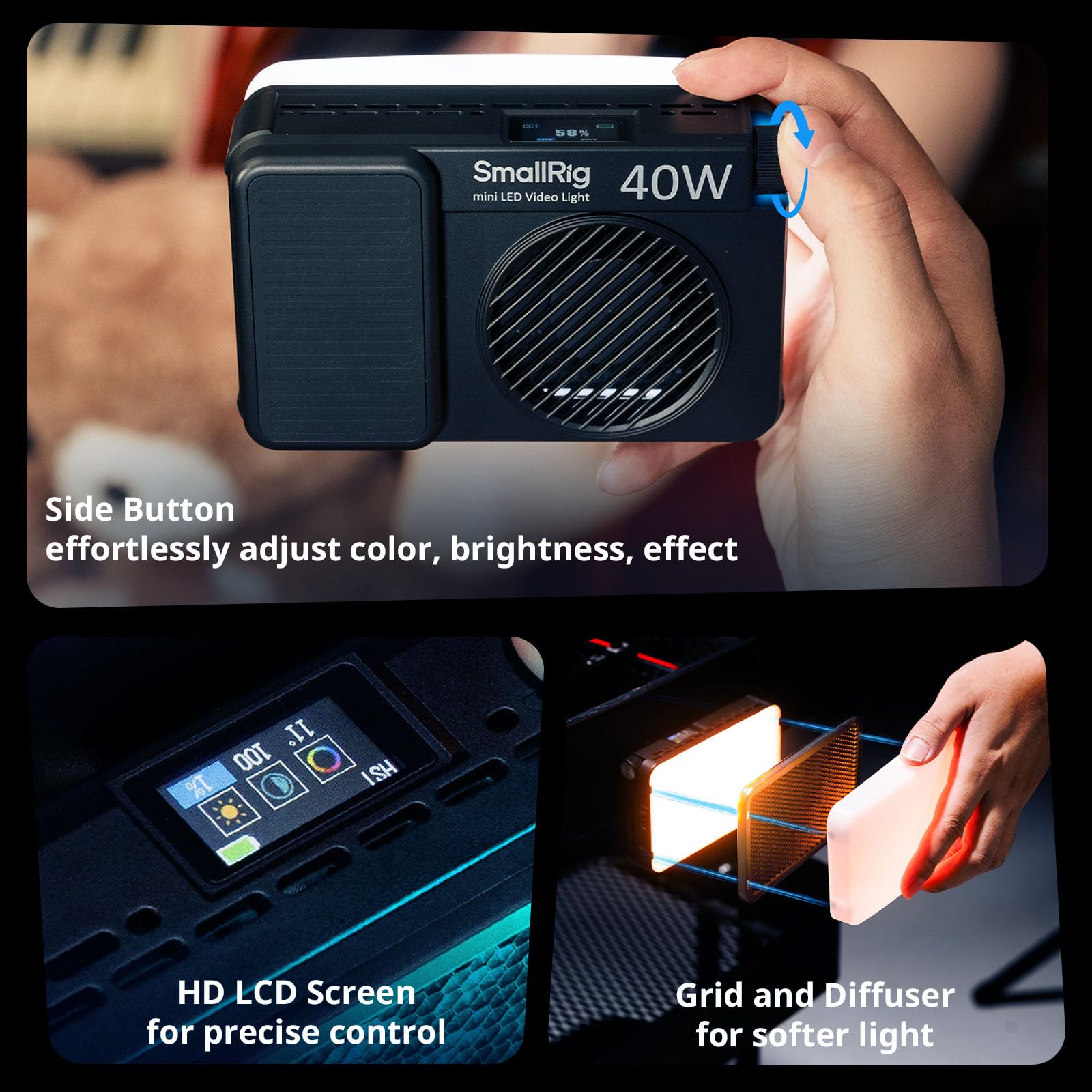 SMALLRIG Luz LED RGB RM 40C - Batería 4800mAh, Pantalla LCD, Portátil para Creatores de Contenido para TikTok/Youtube, 2500K-10000K CRI 96, Montaje Magnético - 5359