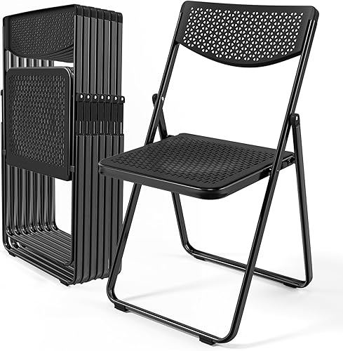VINGLI Sillas plegables de plástico, cómoda silla plegable con asiento de malla transpirable y marco de metal resistente, capacidad de 350 libras