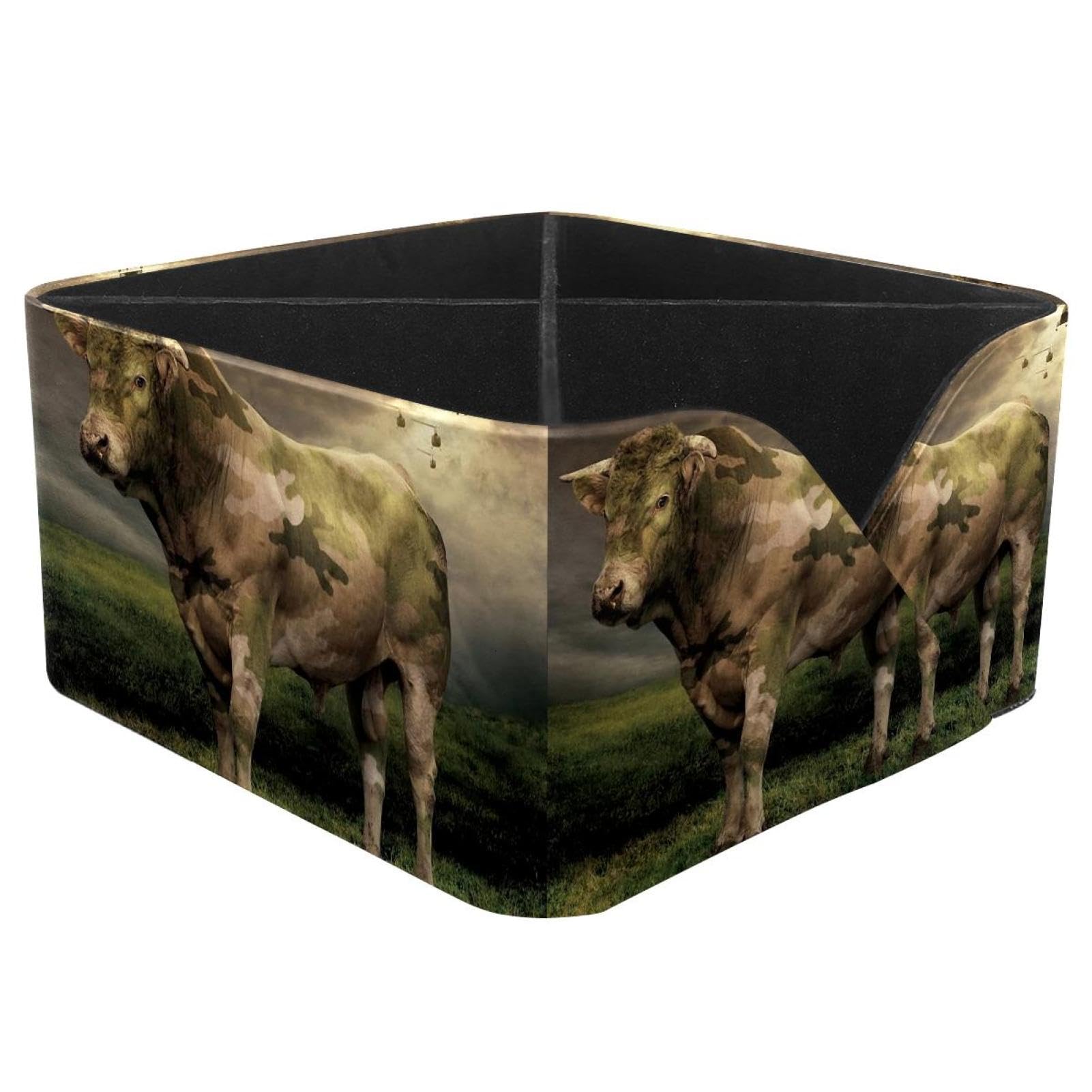 KengjuTesu Hard-Working Cattle Desktop Organizer Pen Holder, Rectangular Pencil Cup for Office, Study and Makeup Stations
