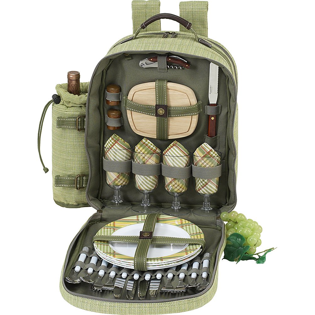 Picnic at Ascot - Deluxe Equipped 4 Person Picnic Backpack with Cooler & Insulated Wine Holder - Olive Tweed