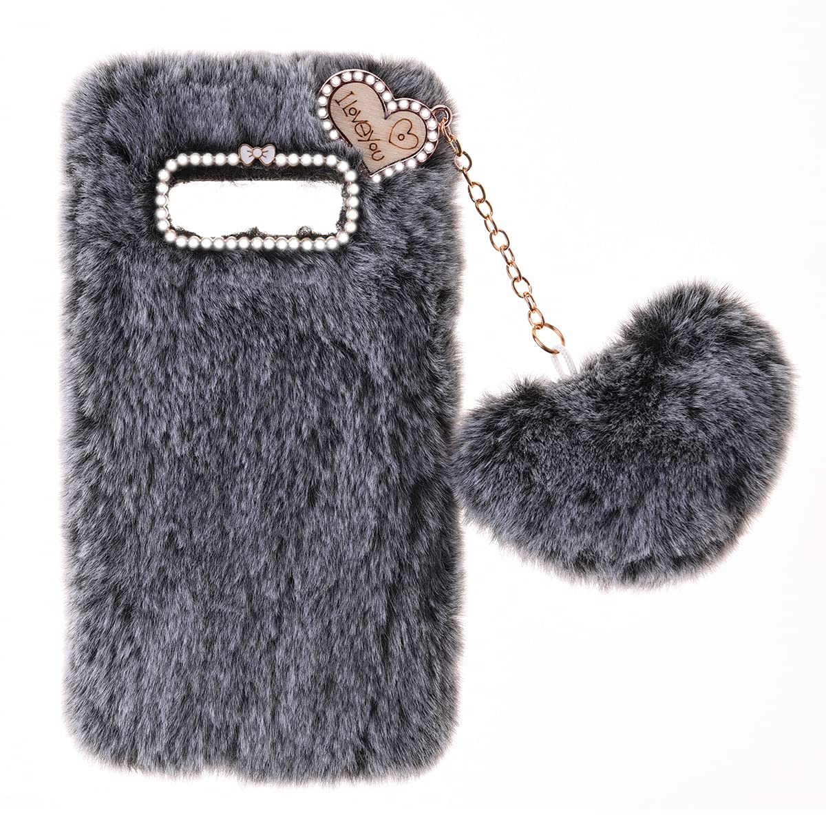 Snclet Women's Dark Grey Samsung Galaxy S10+/Plus Soft Warm Fluffy Fur Case, Bling Diamond Cover, Tpu Cell Phone Case For Girls,