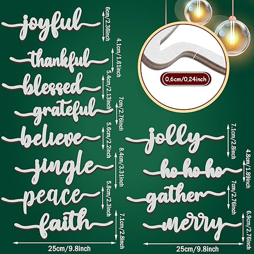 Miniatura 3 de 12 piezas de Navidad con recorte de madera con recorte de madera con texto en inglés "Joyful Merry Thankful Grateful Blessed Peace Gather", letrero