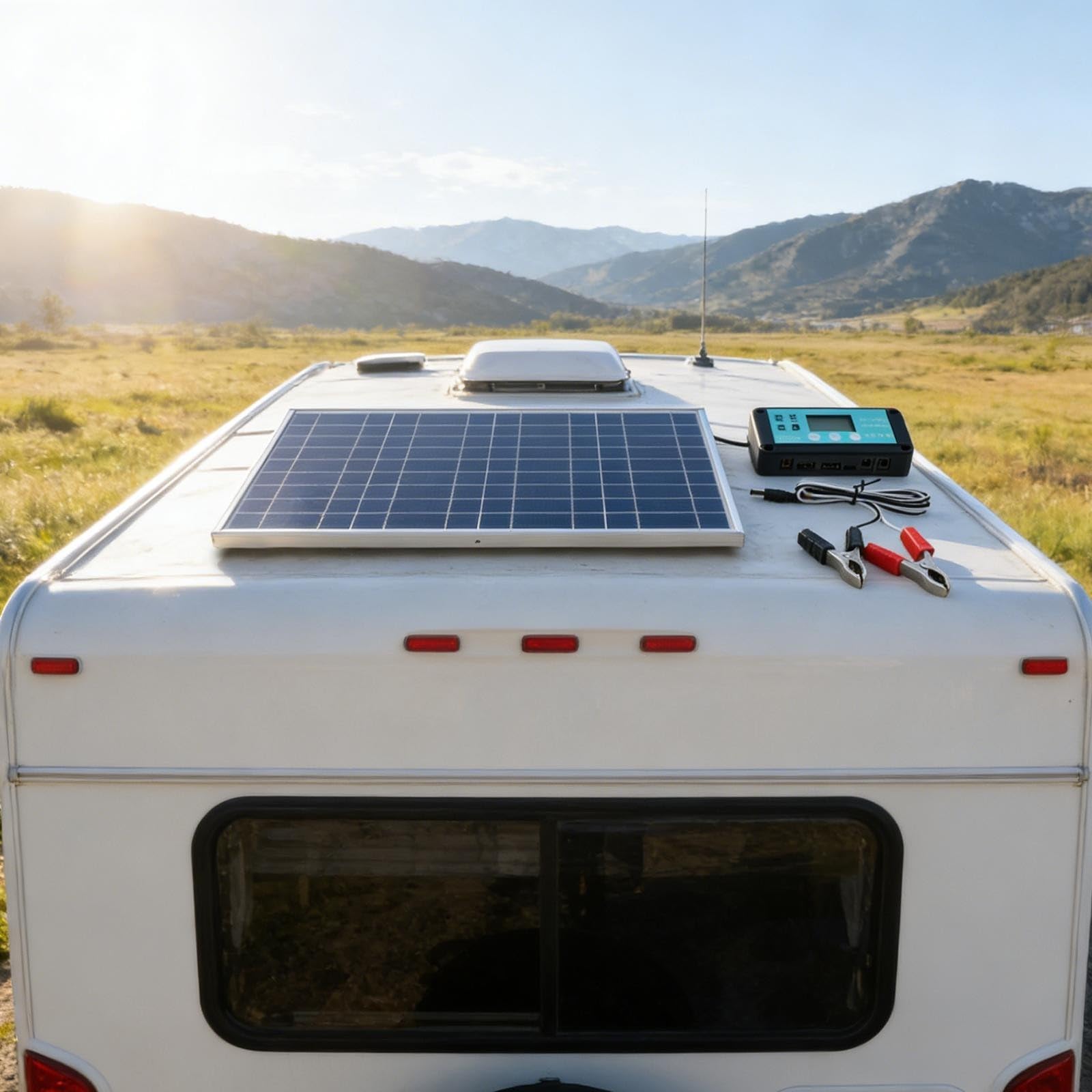 Kit de panneau solaire 100 W avec contrôleur, module de cadre en aluminium étanche IP67 pour système hors réseau 12 V/24 V pour camping-car, noir