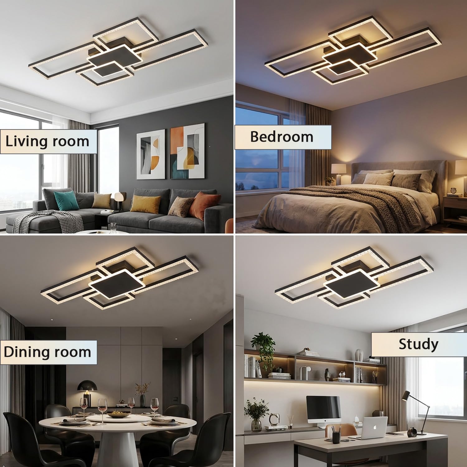 Kwadratowa Lampa Sufitowa LED 75W Czarna z Regulacją Jasności 5 głowic