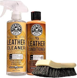 SPI410 Leather Cleaner and Conditioner Bundle with ACC_S95 Long Bristle Horse Hair Leather Cleaning Brush, Safe for Car, Home, Office, & More (3 Item Bundle with 2-16 fl oz Bottles)