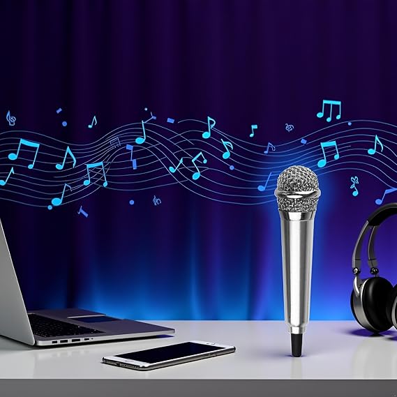 Silver Mini Singing Mic Phone Karaoke Mic Singing 3.5mm Condenser Microphone Mini Handheld Microphone for Mobile Phone Laptop Notebook Handheld Wireless Microphones