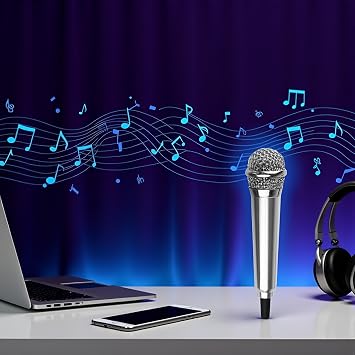 Silver Mini Singing Mic Phone Karaoke Mic Singing 3.5mm Condenser Microphone Mini Handheld Microphone for Mobile Phone Laptop Notebook Handheld Wireless Microphones
