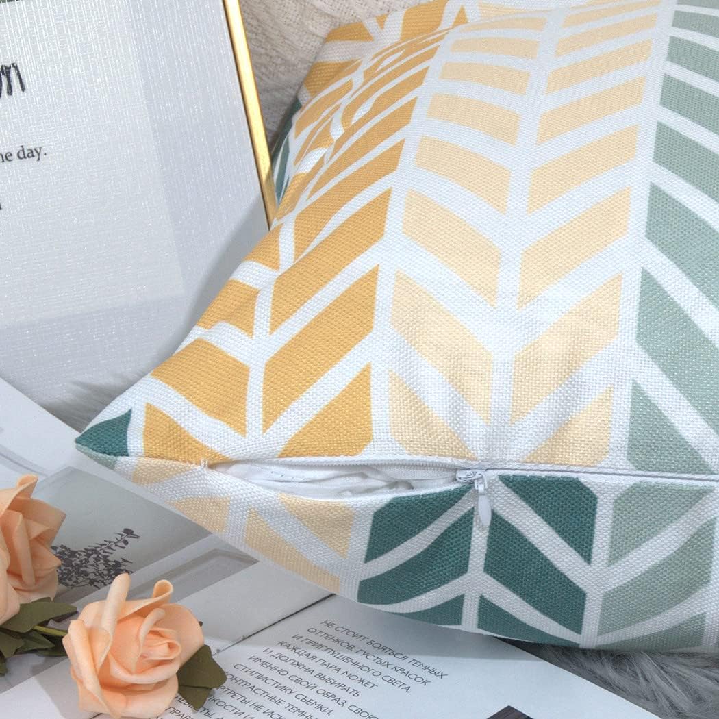 Set di 4 federe in cotone per la casa 40 x 40 cm - giallo e verde Throw cuscino decorazione cuscino caso di copertura decorativa per soggiorno divani