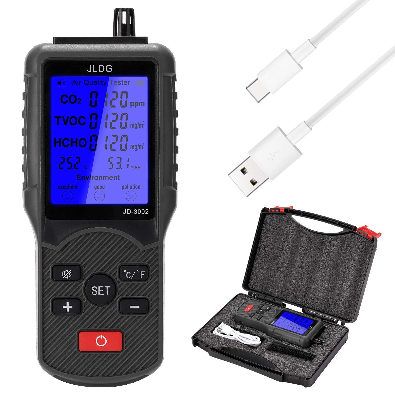 WildCard India Multifunctional Air Quality Tester CO2 TVOC Meter Temperature Humidity Measuring Device (B096D1Q5HM) Amazon Price History, Amazon Price Tracker