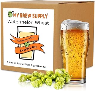 Watermelon Wheat Beer Extract Kit My Brew Supply | Bavarian Wheat Dry Malt Extract | Citra Pellet Hops | Belgian/German Ale Yeast | Priming Sugar | Bottle Caps | 5 Gallon Yield