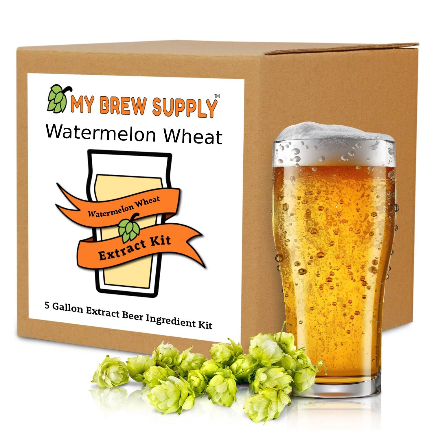 Watermelon Wheat Beer Extract Kit My Brew Supply | Bavarian Wheat Dry Malt Extract | Citra Pellet Hops | Belgian/German Ale Yeast | Priming Sugar | Bottle Caps | 5 Gallon Yield