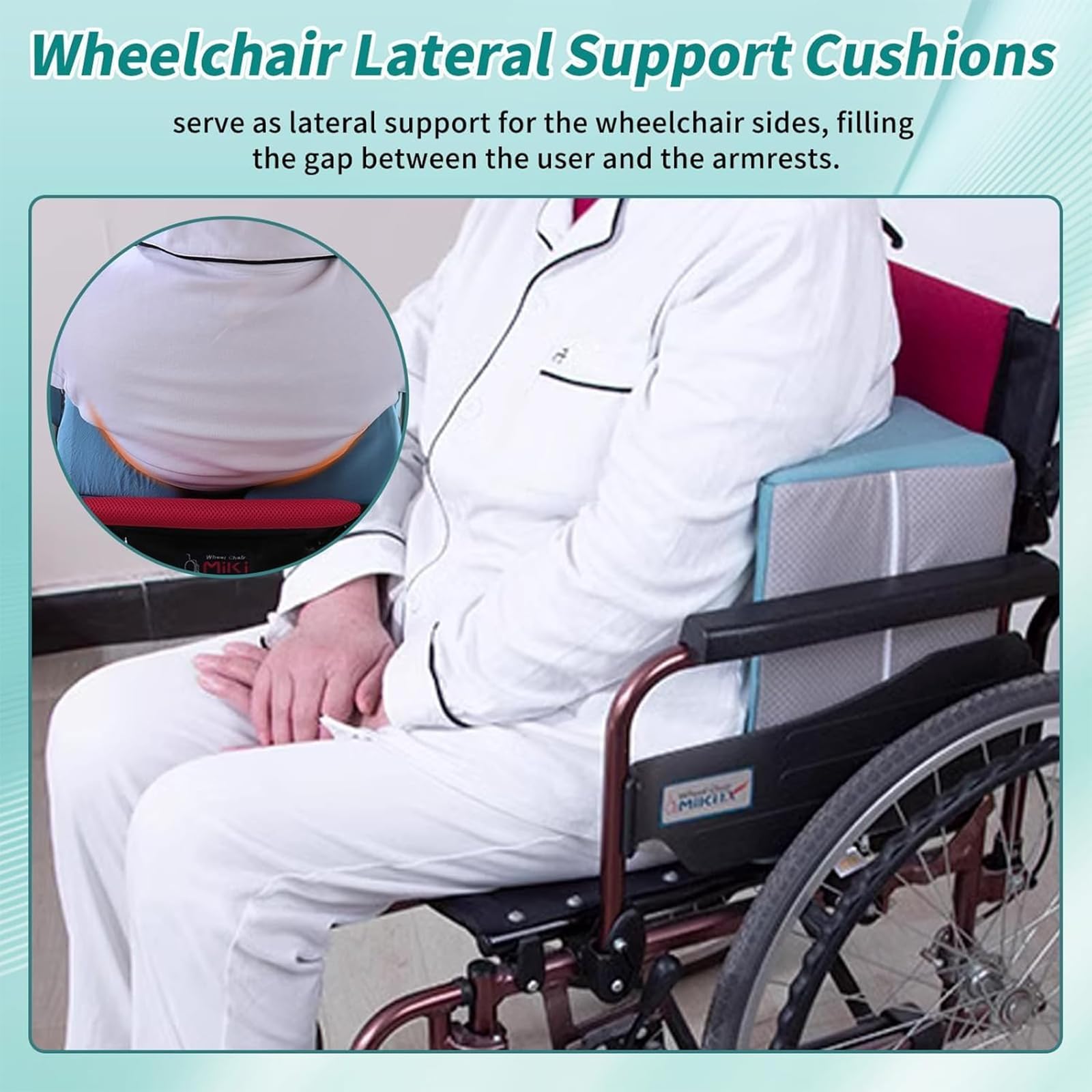Cojín de apoyo lateral para silla de ruedas, cojín de cuña para respaldo de silla de ruedas, soporte lateral preciso, cómodo y transpirable, para personas con pérdida de control unilateral del