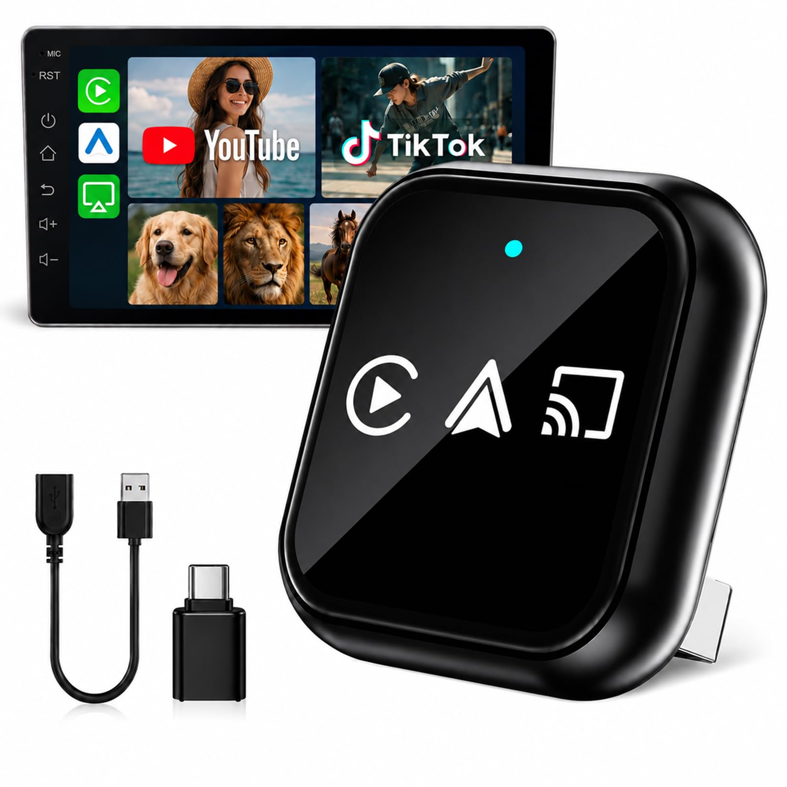 2026 Wireless CarPlay Adapter for iPhone, 3-in-1 Wired to Wireless CarPlay Dongle with Ai…