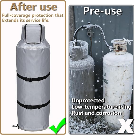 100 lb Propane Tank Winter Cover Thickened Built-in Anti-freezing Felt Openable top, Waterproof, Dustproof, UV-resistant And Frost-Resistant for Propane Tank Outdoor Insulated Protection, Silvery