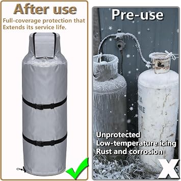 100 lb Propane Tank Winter Cover Thickened Built-in Anti-freezing Felt Openable top, Waterproof, Dustproof, UV-resistant And Frost-Resistant for Propane Tank Outdoor Insulated Protection, Silvery