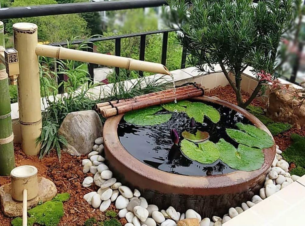Fontana da giardino in bambù per esterni, set da gioco con acqua, fontana da giardino zen in bambù, decorazione da giardino giapponese con paesaggio acquatico, 70 cm