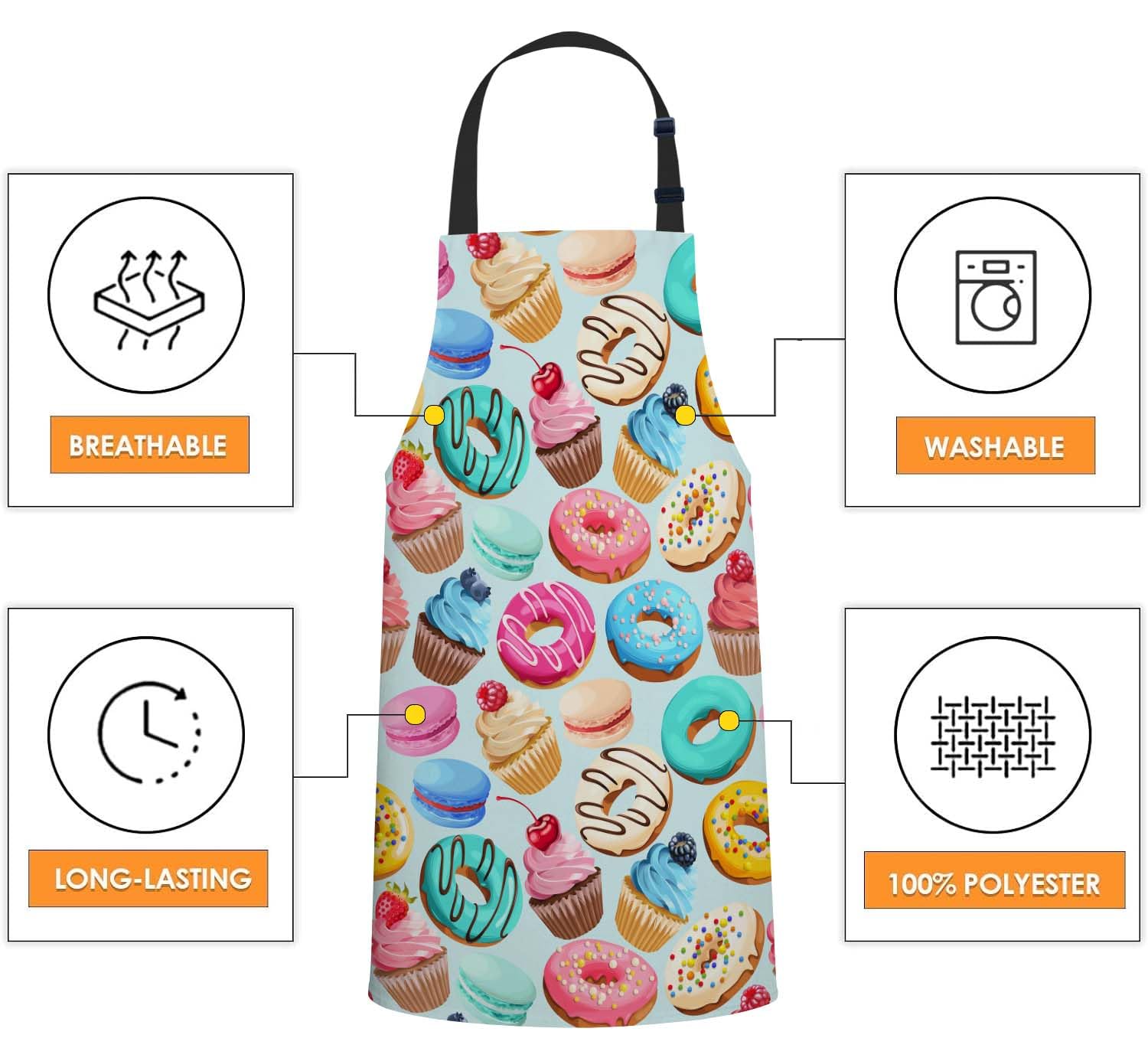 Smooffly Sweets Apron Adjustable Apron Cooking Kitchen Chef Women Men Aprons for Home Kitchen Restaurant, Coffee House - Image 4