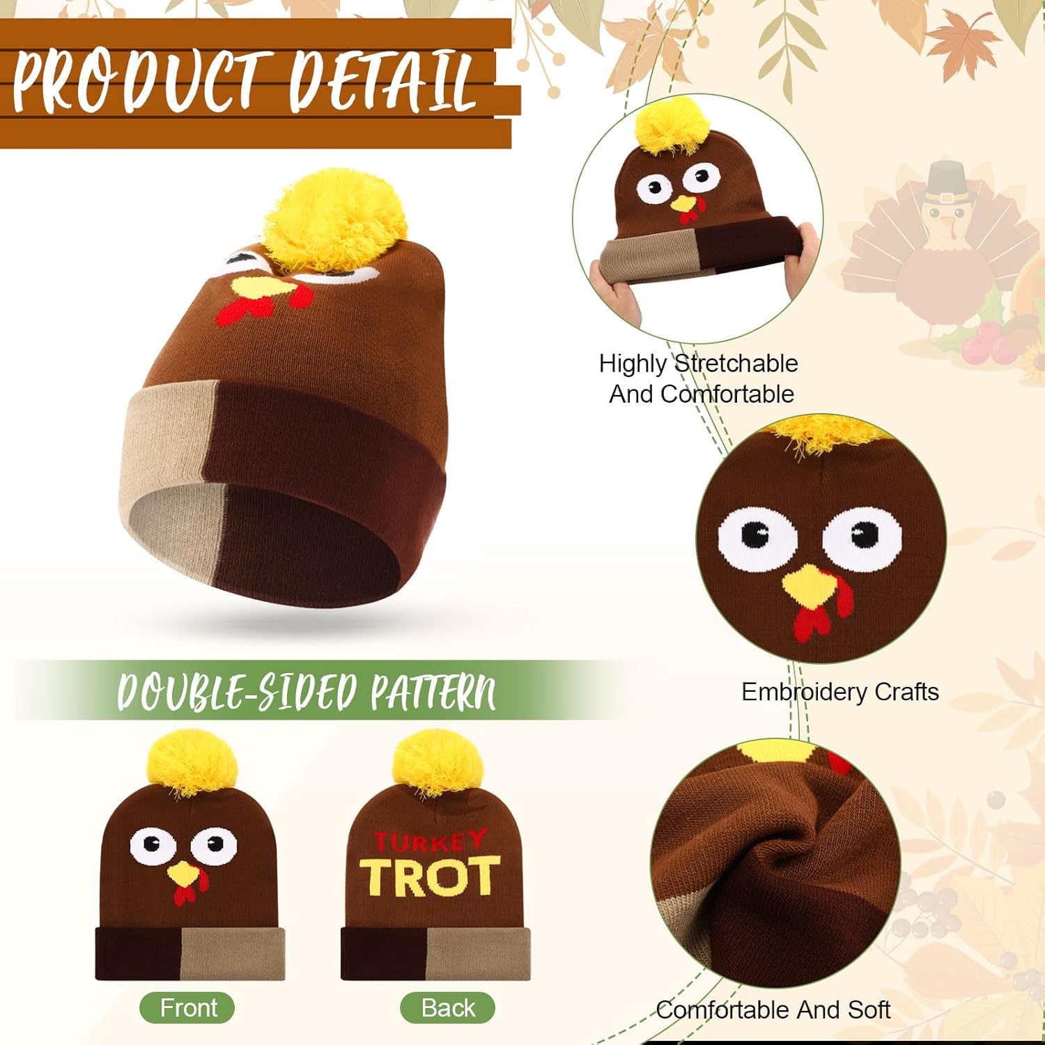 Liitrsh Thanksgiving Turkey Beanie Hats Turkey Trot Running Hats Knitted Caps for Thanksgiving Winter Costume Accessory