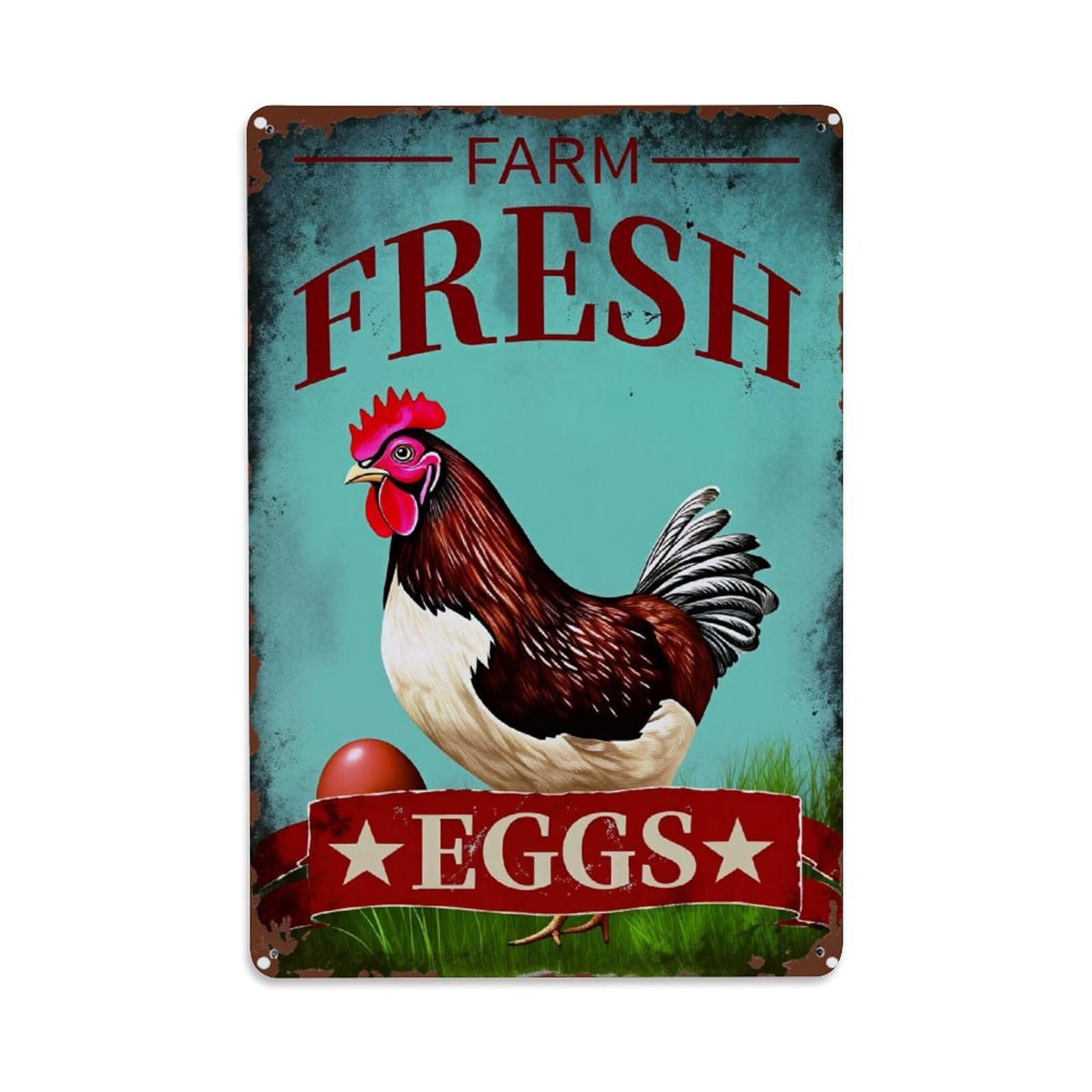 Enderetf Vintage Farm Fresh Eggs Rooster Pattern Tin Sign Metal Poster, Home Bar Garage Man Cave Cafe Indoor & Outdoor Wall Decoration 8X12inches