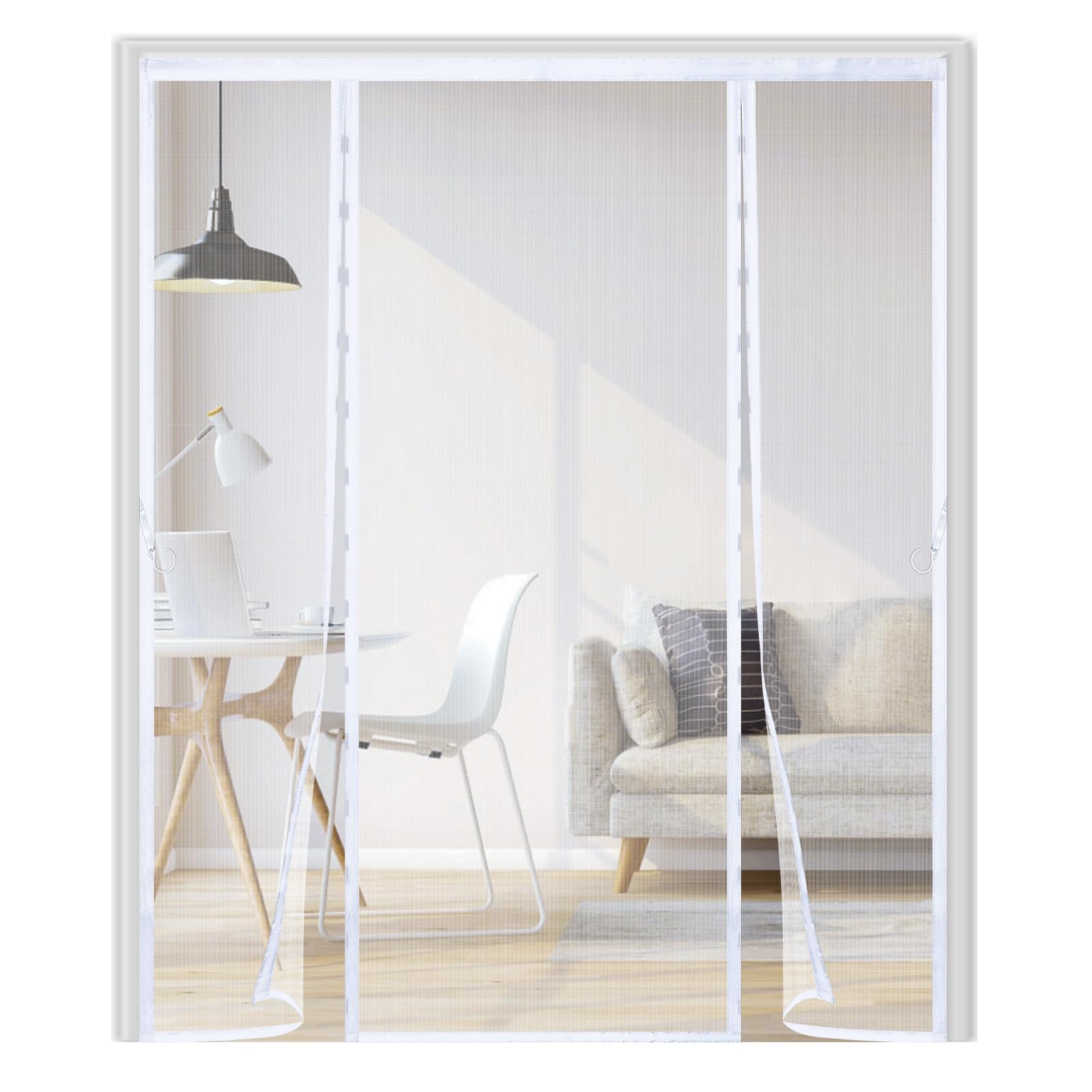 Mosquitera Puerta Magnética 150x200cm,Doble Apertura Lateral, Cierre Automático sin Huecos, Cortina Mosquitera para Puerta Corredera, Balcón y Terraza, Fácil Instalación, Blanco