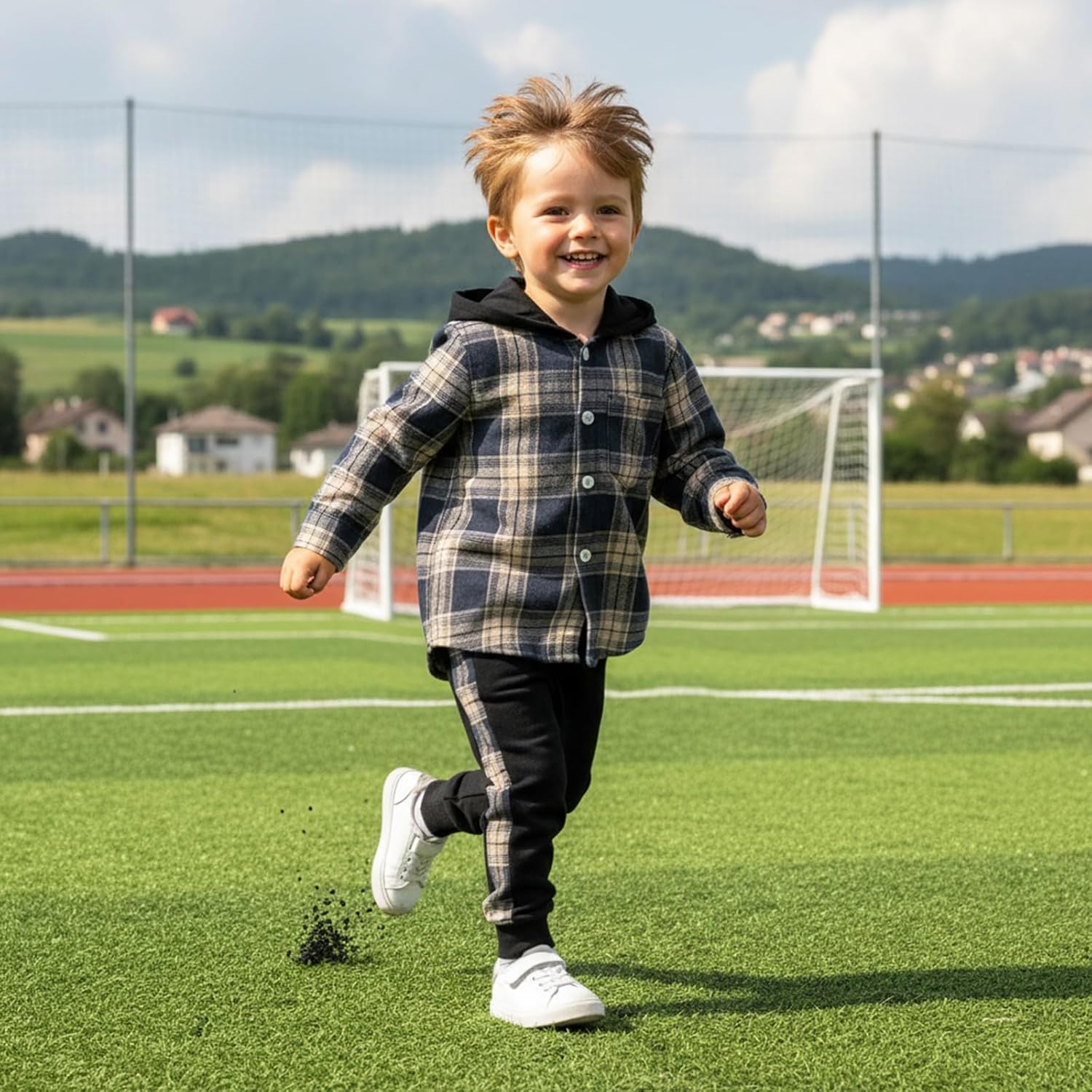 Toddler Baby Boys Clothes Plaid Shirt Tops Hoodied Long Sleeve Sweatsuit Pants Fall Winter Outfits 12M-6T - Image 2