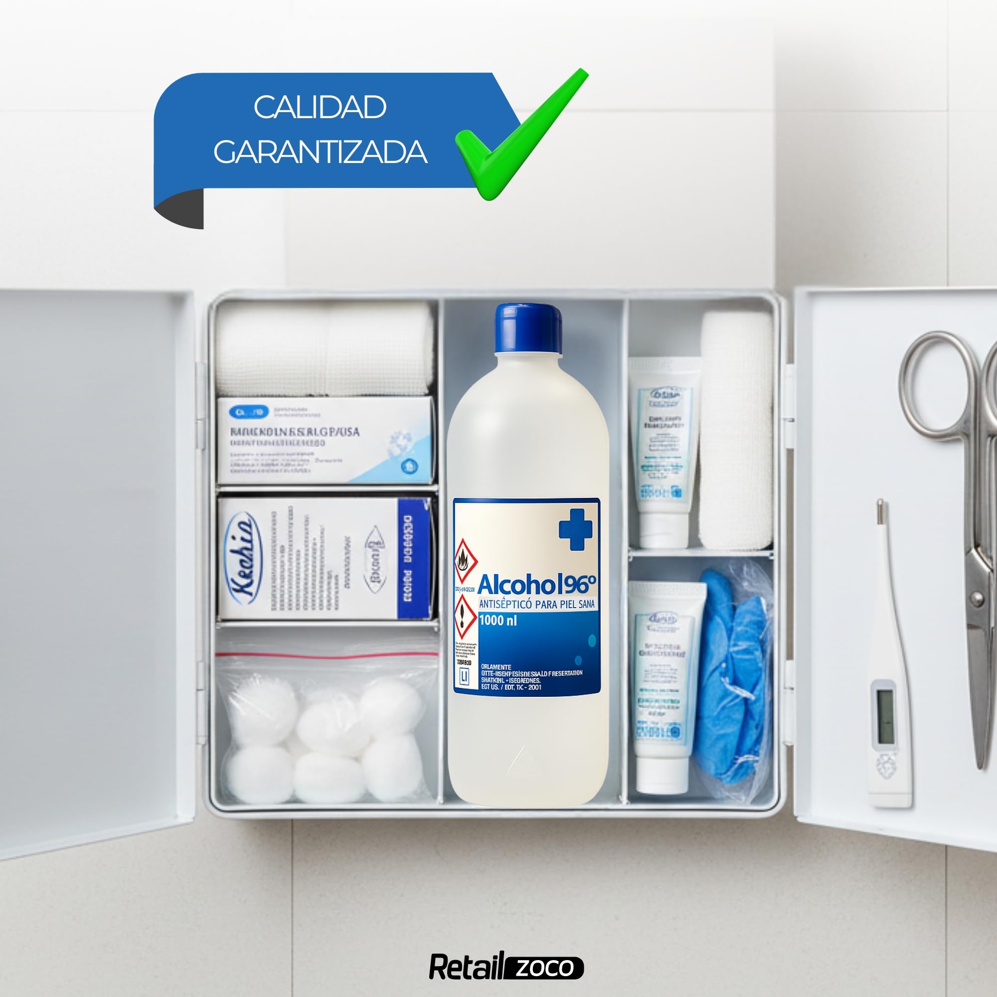 Alcohol 96º, Etanol 96, Alcohol etílico desinfectante manos antiséptico, Ethyl alcohol ethanol, Alcohol sanitario para heridas, Alcohol farmacia, Tapón seguridad, Concentración 96º, Contiene 1000 ml