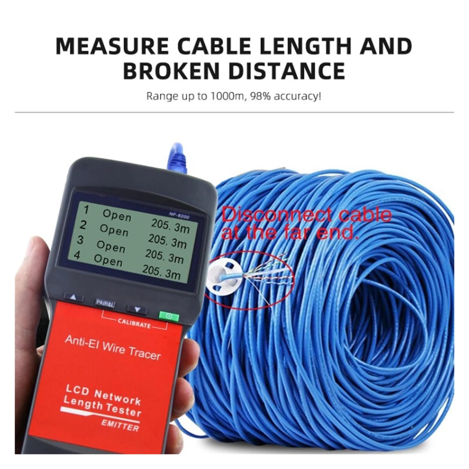 Tester per cavi di rete, Tester Per Cavi Di Rete, Misuratore Lunghezza, Continuità, Localizzatore Anti-interferenza Con Display LCD,per cavo di rete