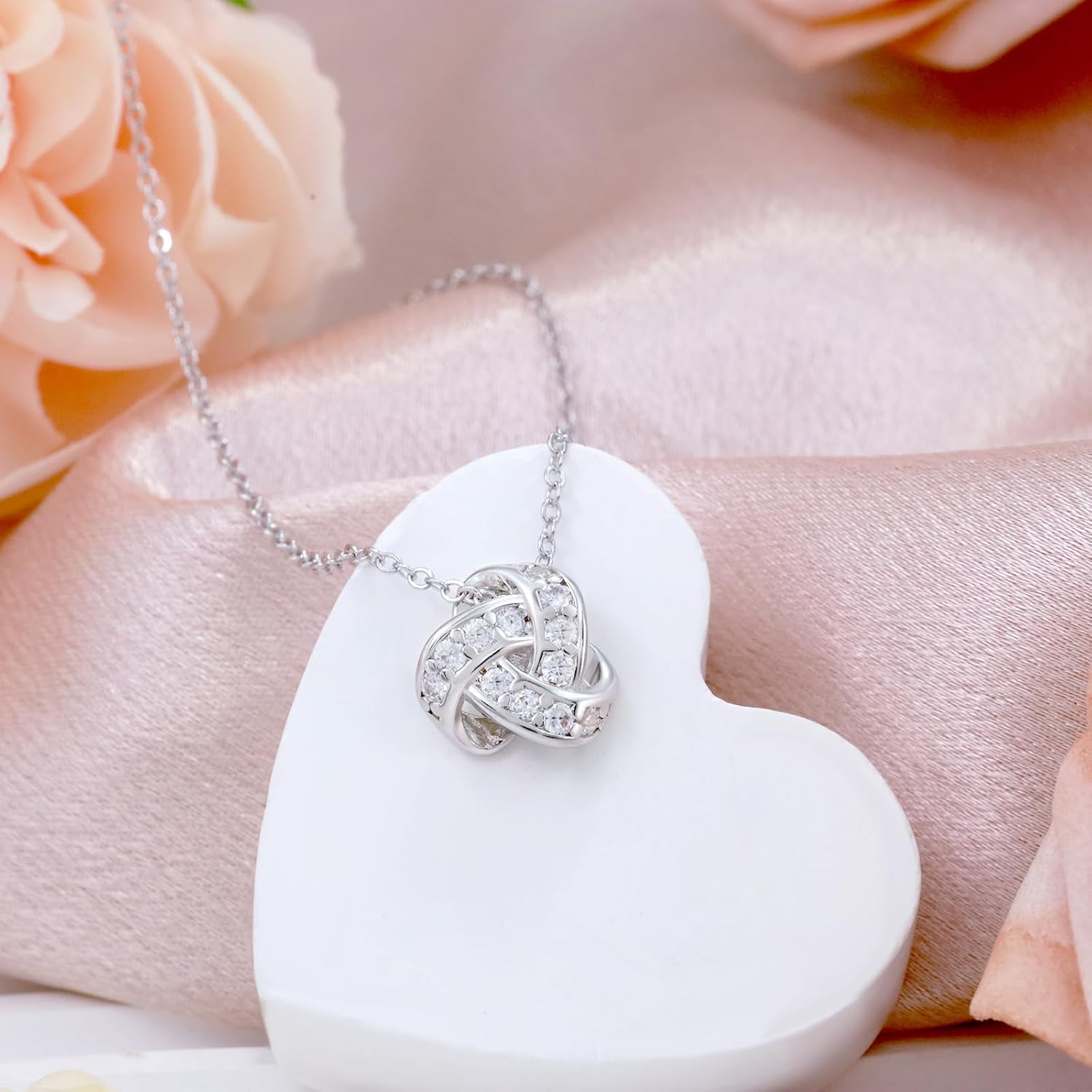 14K Gold Plated Pendant Necklace | 925 Sterling Silver Chain CZ Hypoallergenic Pendant Charms Love Knot Cubic Zirconia Necklace for Women - Image 4