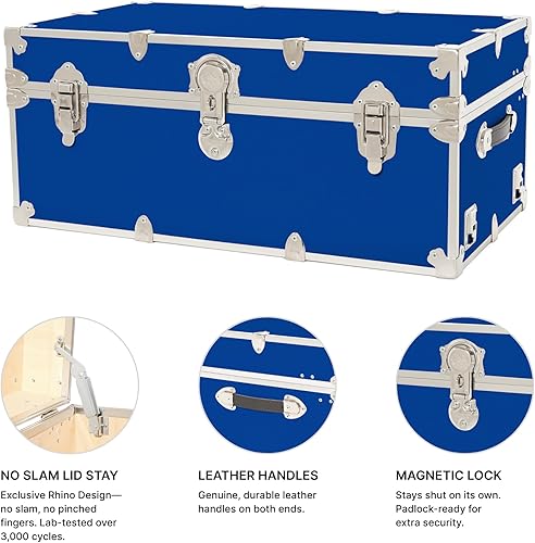 Miniatura 66 de Rhino Trunk & Case Baúl grande de vinilo en relieve de cuero, reposapiés de campamento de verano, baúl de almacenamiento para dormitorio