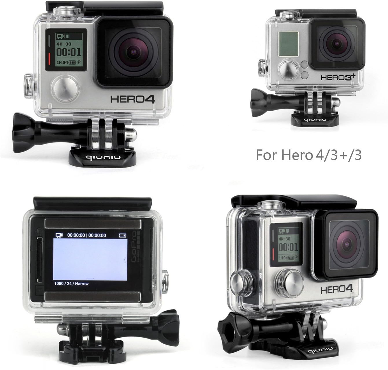 QiuNiu Waterproof Dive Housing Case for GoPro Hero 4, GoPro Hero 3 and GoPro Hero 3+ Action Camera - Up to 40 Meters (131 feet) Underwater -Transparent Clear