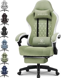 GTPLAYER Gaming Stuhl Ergonomischer Gaming Sessel Schreibtischstuhl mit Stoffoberfläche, Federsitzkissen, Verbindungsarmlehnen und Fußstütze 150KG, Grün