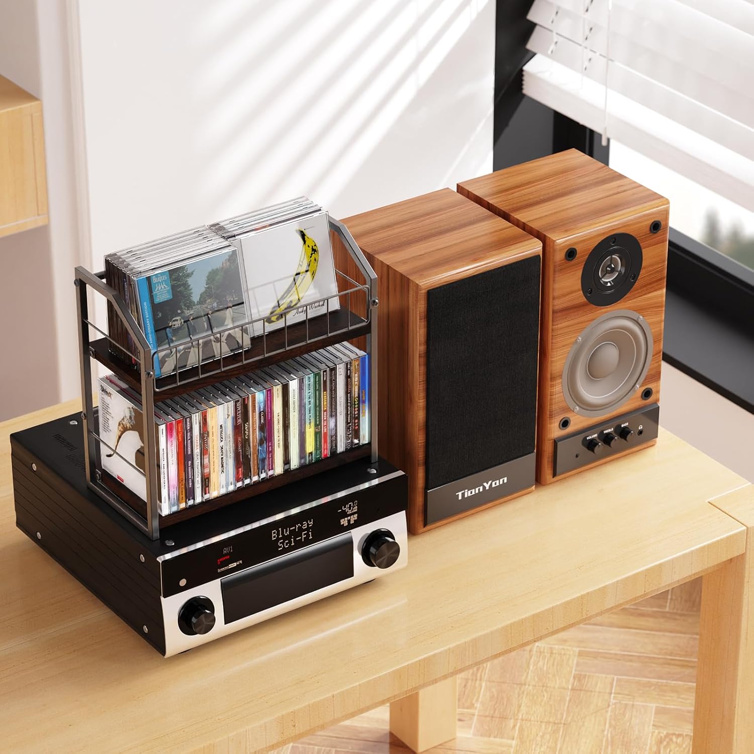 2-Tier CD Holder, CD Storage Shelf for Display, CD Organizer with Dispay Top Shelf, Premium CD Rack for Home Office, Holds Up to 60 Standard, Ideal for Music Enthusiasts (Brown)