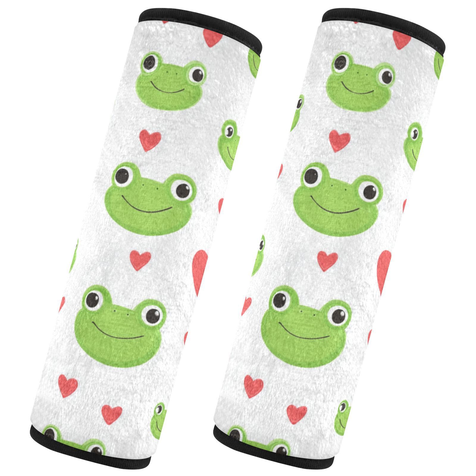 Seat Belt Covers 2 Pack Green Frog Face Car Seat Strap Covers Super Soft Cute Heart Car Seat Neck Cover for Boys Girls Adults Babies M