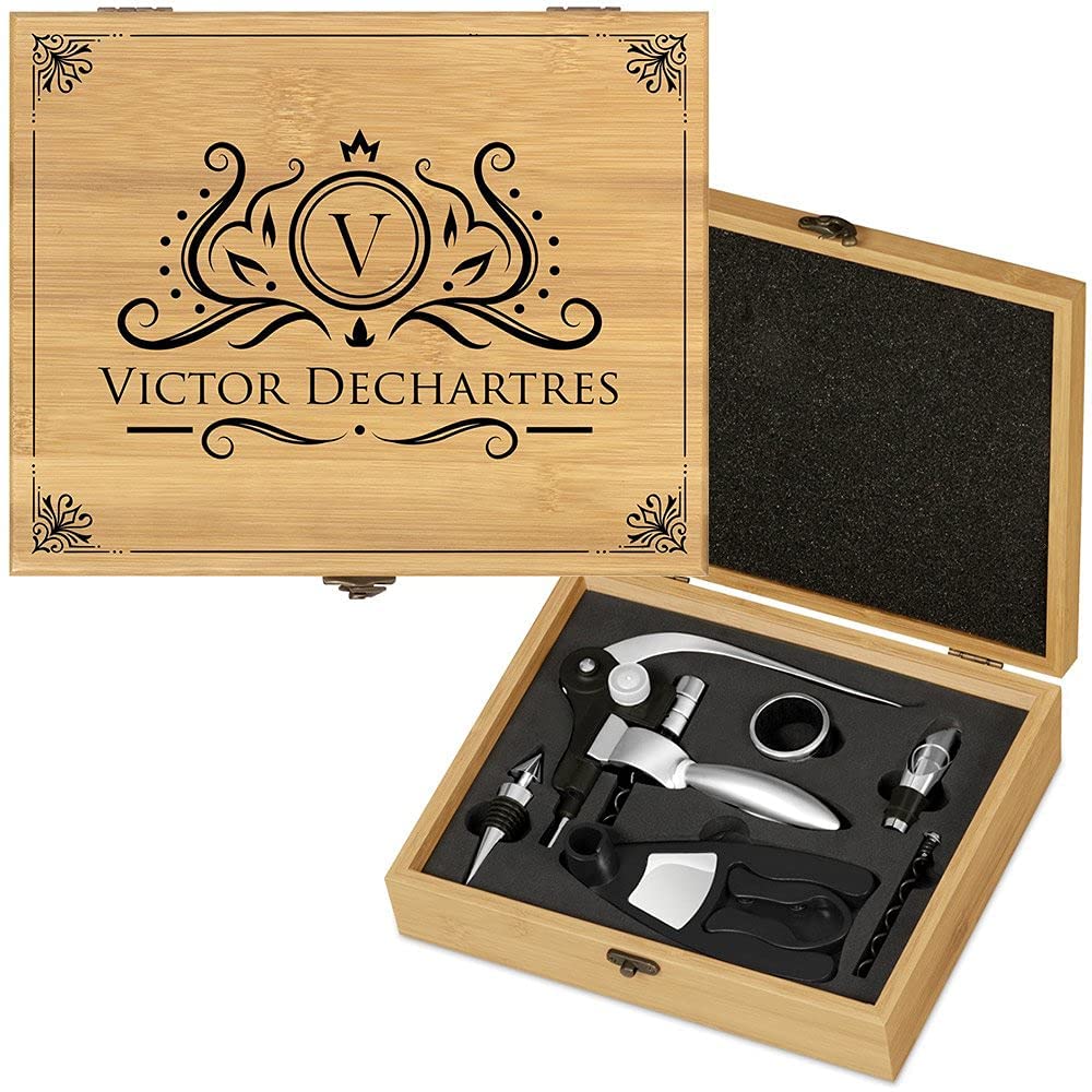 Maverton Coffret du Sommelier, Ensemble d'Accessoire pour Le Vin - Cadeau Anniversaire Homme - Cadeau Homme - Cadeau personnalisé - avec Impression - Cadeau Noel - nom