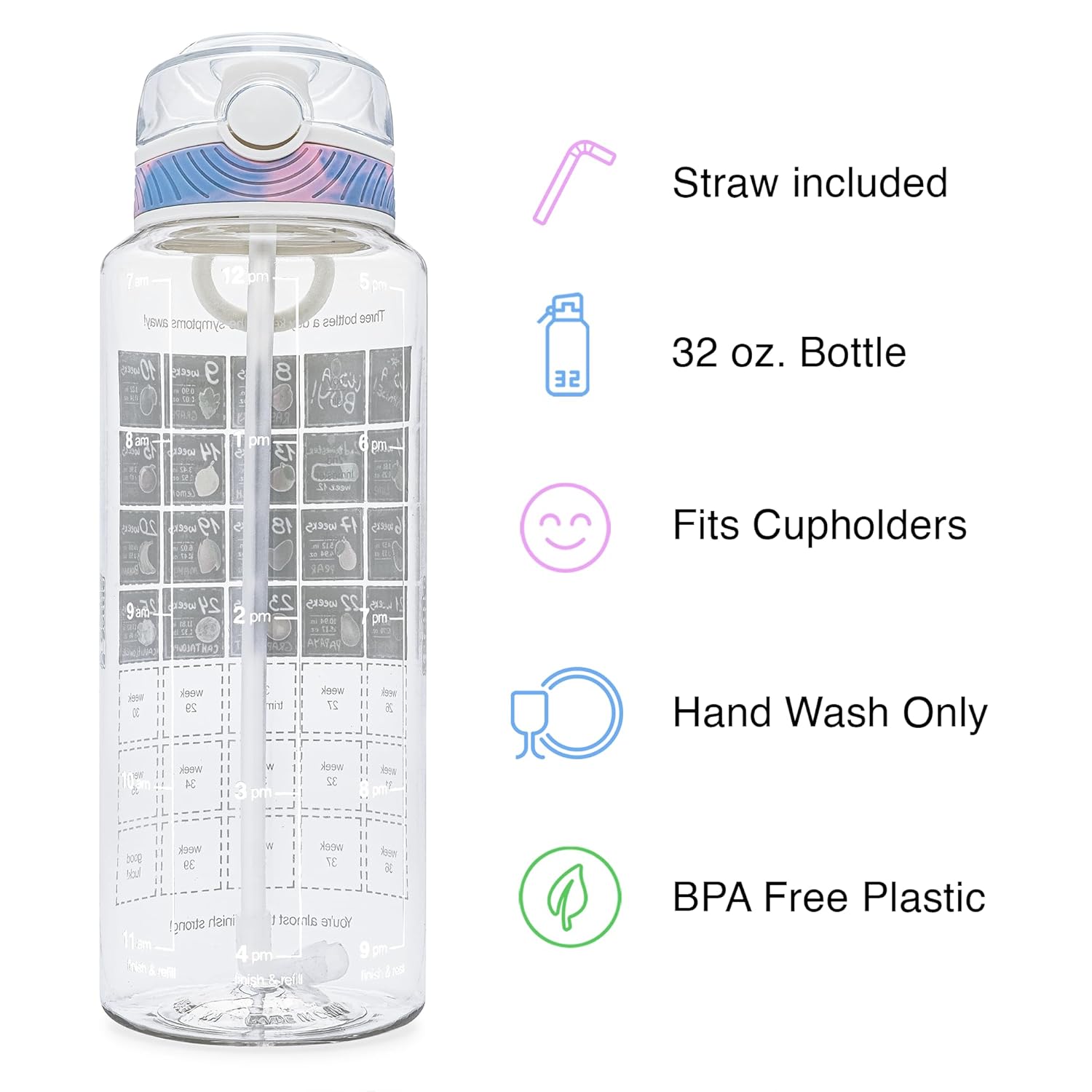 BellyBottle Pregnancy Water Bottle Tracker – Pregnancy Must Haves First Trimester – Pregnant Gifts for Expecting Mom – Essentials Nausea Relief – Weekly Stickers + Straw + BPA Free – Tidye
