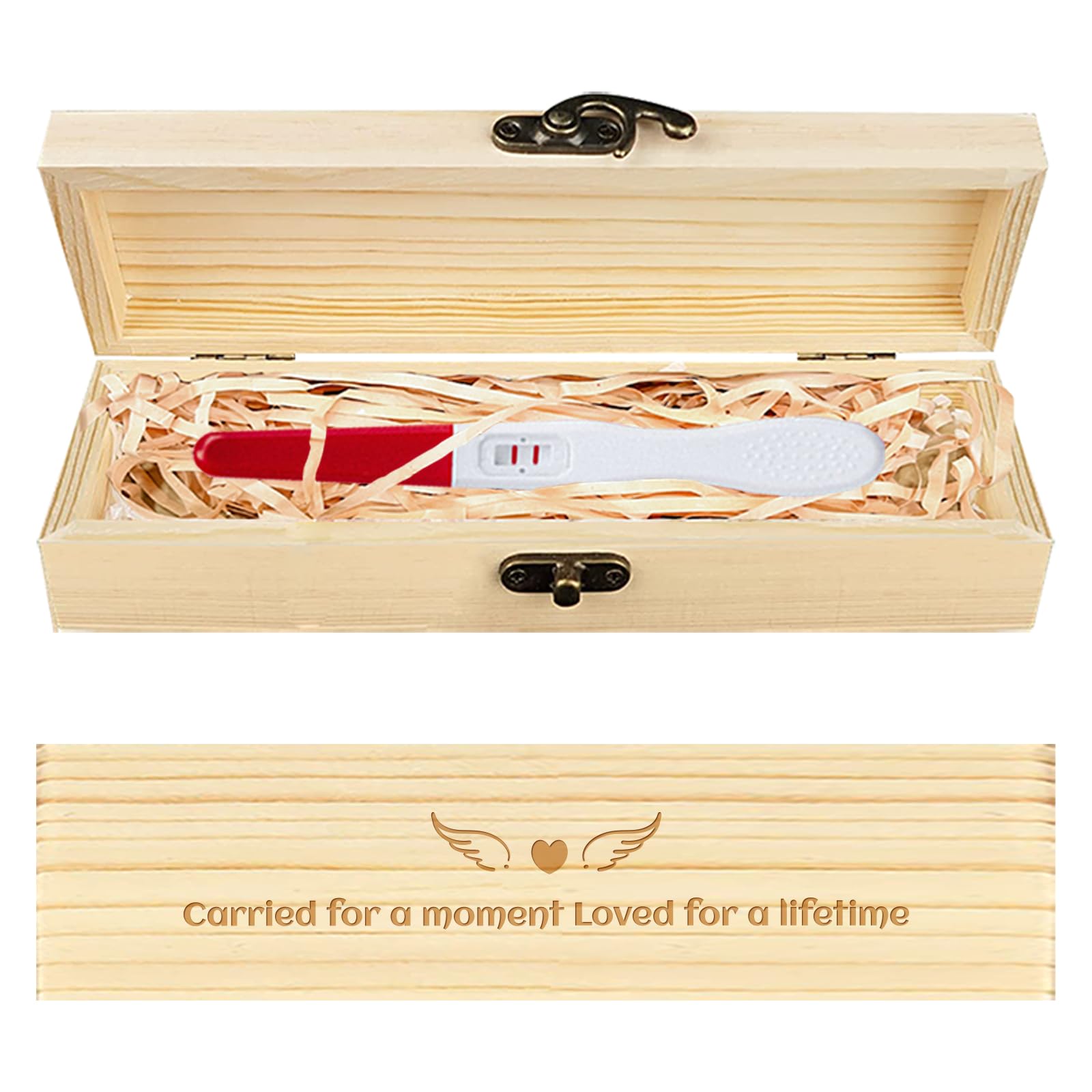 CHGCRAFT Ala e cuore Scatola portaoggetti per la perdita del bambino Scatola di legno per il regalo di cordoglio del bambino perso con nastro di rafia e annuncio di blocco, 8x2x1,2 pollici