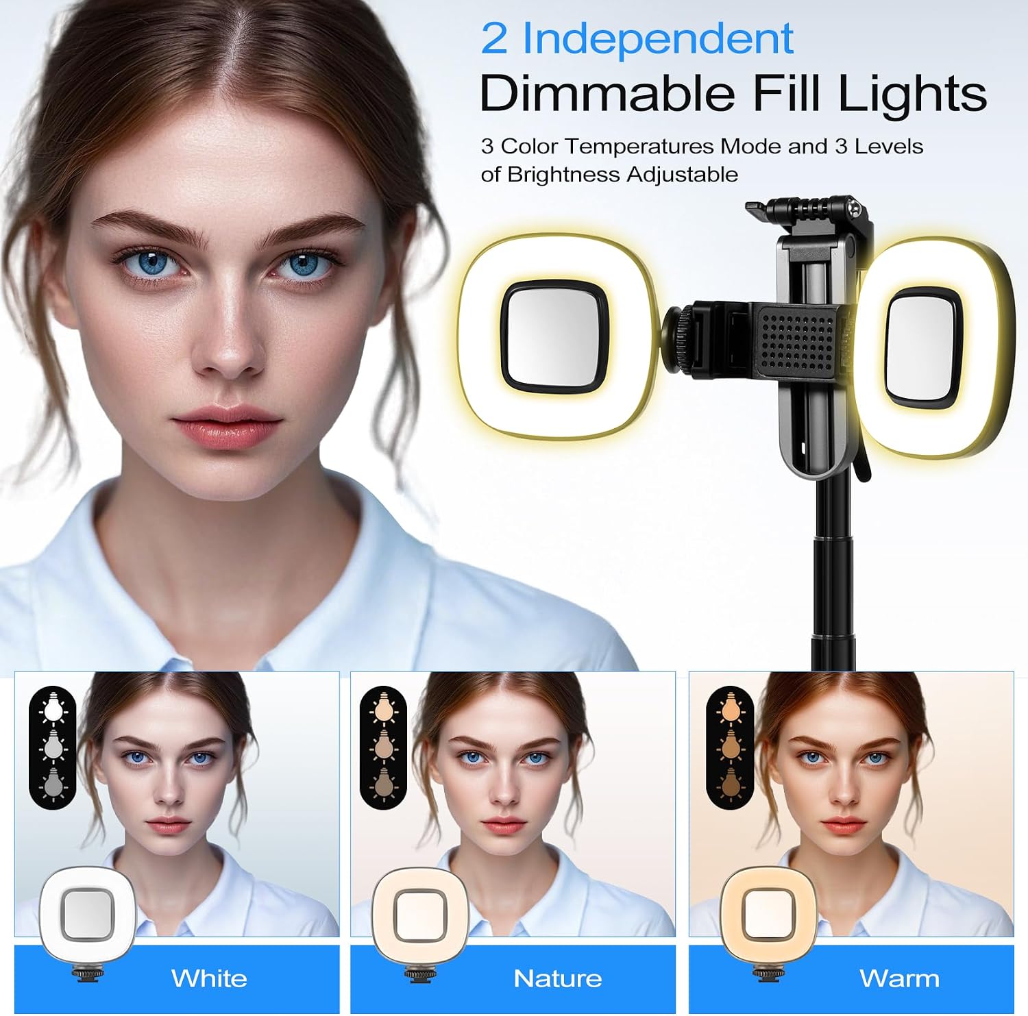 360° Auto Face Tracking Tripod, 70" Facial Recognition Tripod with Gesture Control, Selfie Stick with Multi-Color Temperature Fill Light, Live Broadcast/Video Conferencing/Vlog Artifact
