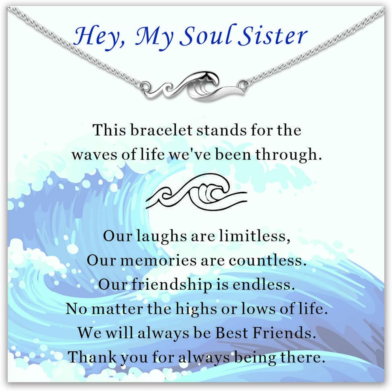 Gifts for Best Friend Women, 925 Sterling Silver Wave Friendship Bracelet for Bestie Soul Sister BFF Female, Christmas Valentines Day Birthday Inspirational Meaningful Gifts For Her