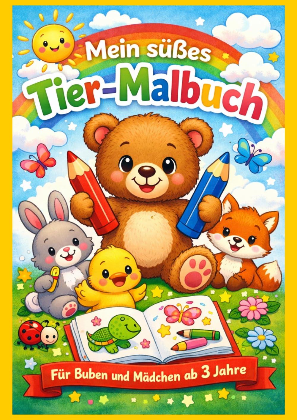 Mein süßes Tier-Malbuch: Tiermalbuch für Buben und Mädchen ab 3 Jahren
