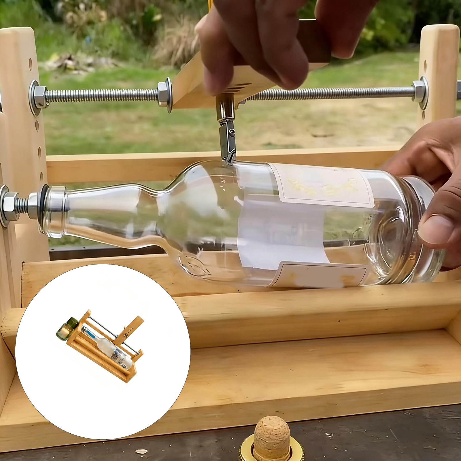 Innovatives Holz Glasflaschenschneidegerät zum Basteln, personalisieren von Vasen und künstlerischen Dekorationsgegenständen, kreative Geschenkherstellung