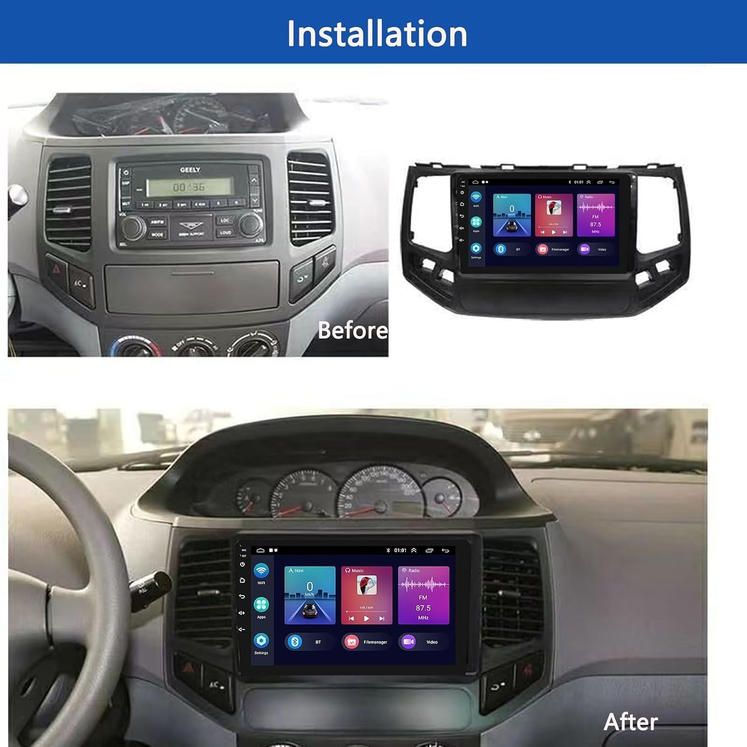 ,H6 6g+128g,Android 9 15-calowy ekran dotykowy IPS do samochodowego radia dla G-eely Jingang 2010-2012, bezprzewodowy Carplay, Android Auto, GPS, WiFi, Bluetooth, OBD2, DVR, DSP
